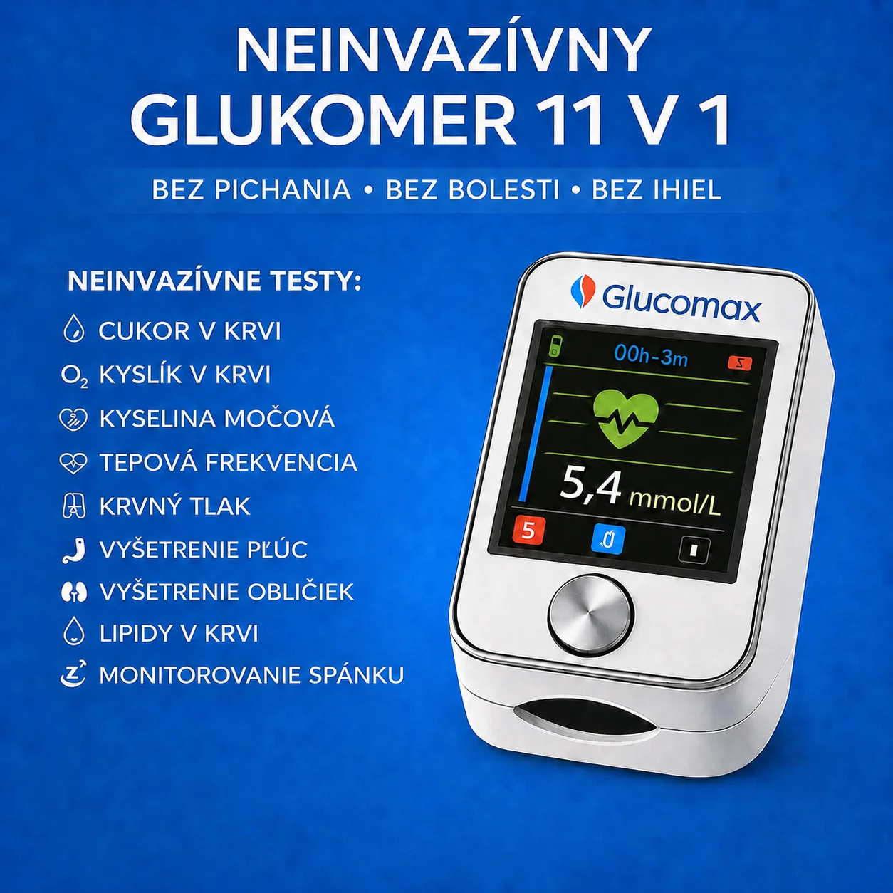 GlucoMax — 11 neinvazívnych testov v jednom prístroji